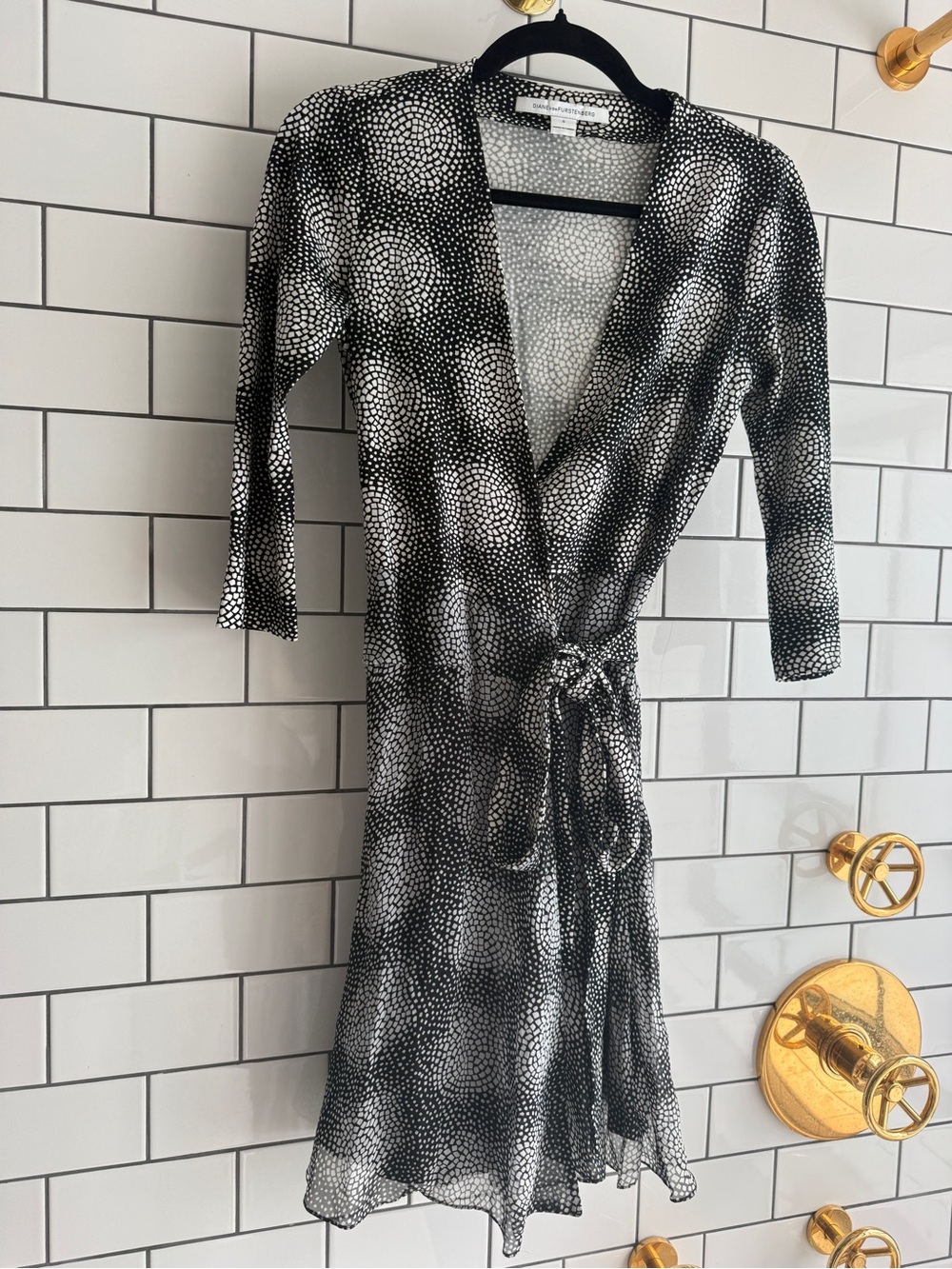 Diane von Furstenberg Black and White Printed Wrap Dress